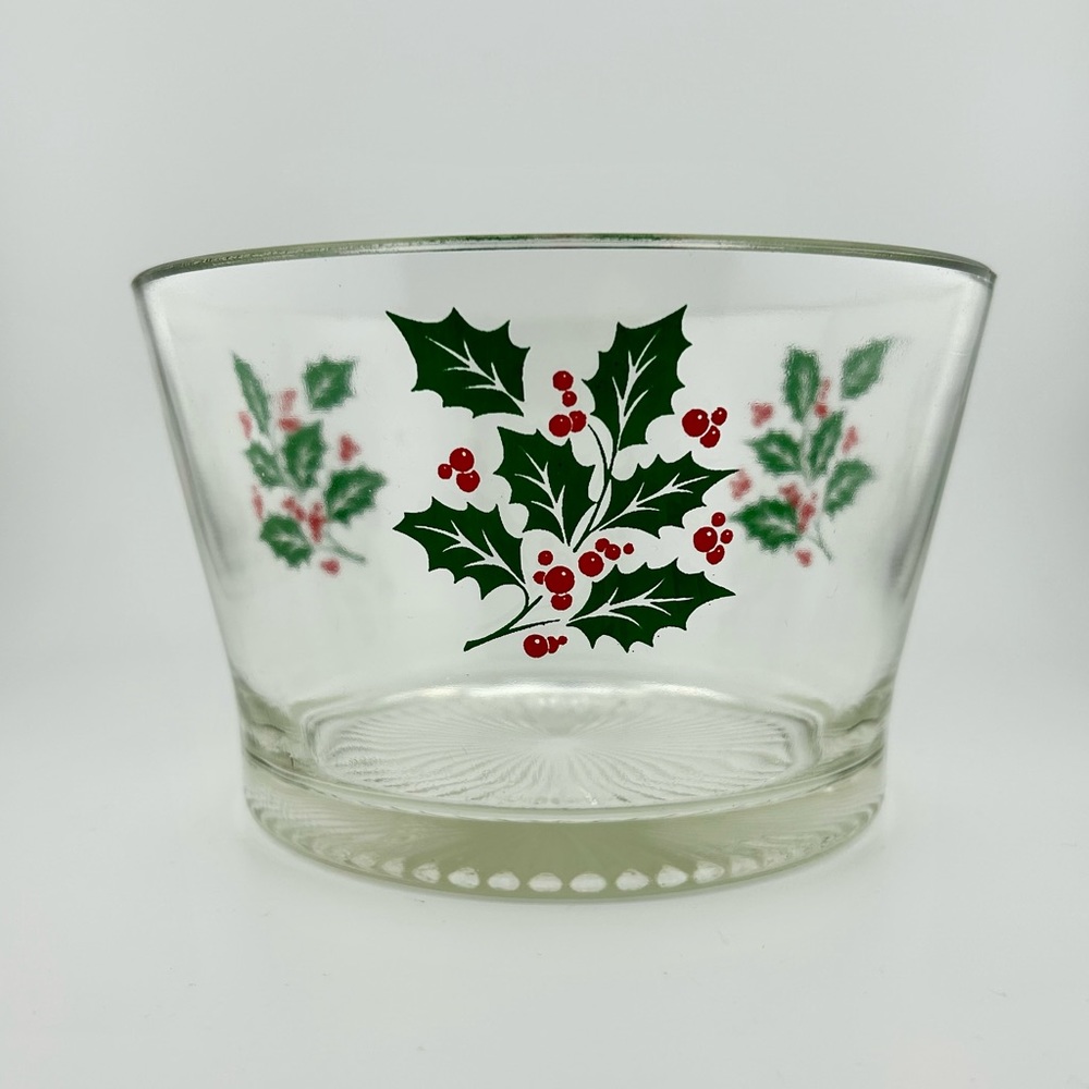 Vintage, Christmas Holly Berry Ice Bucket/Bowl by Indiana Glass